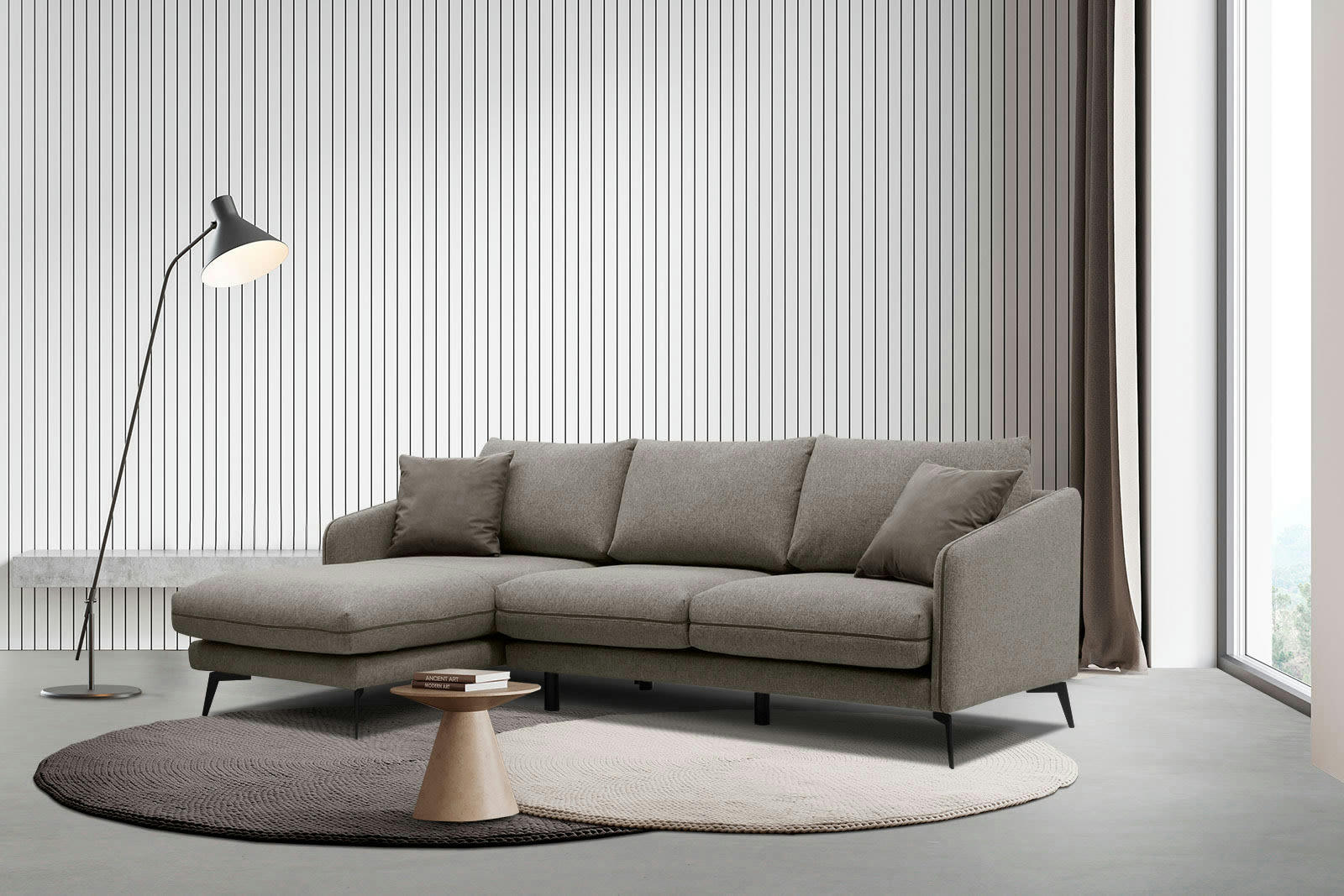 SOGEL - Canapé d'angle gauche 4 places tissu taupe