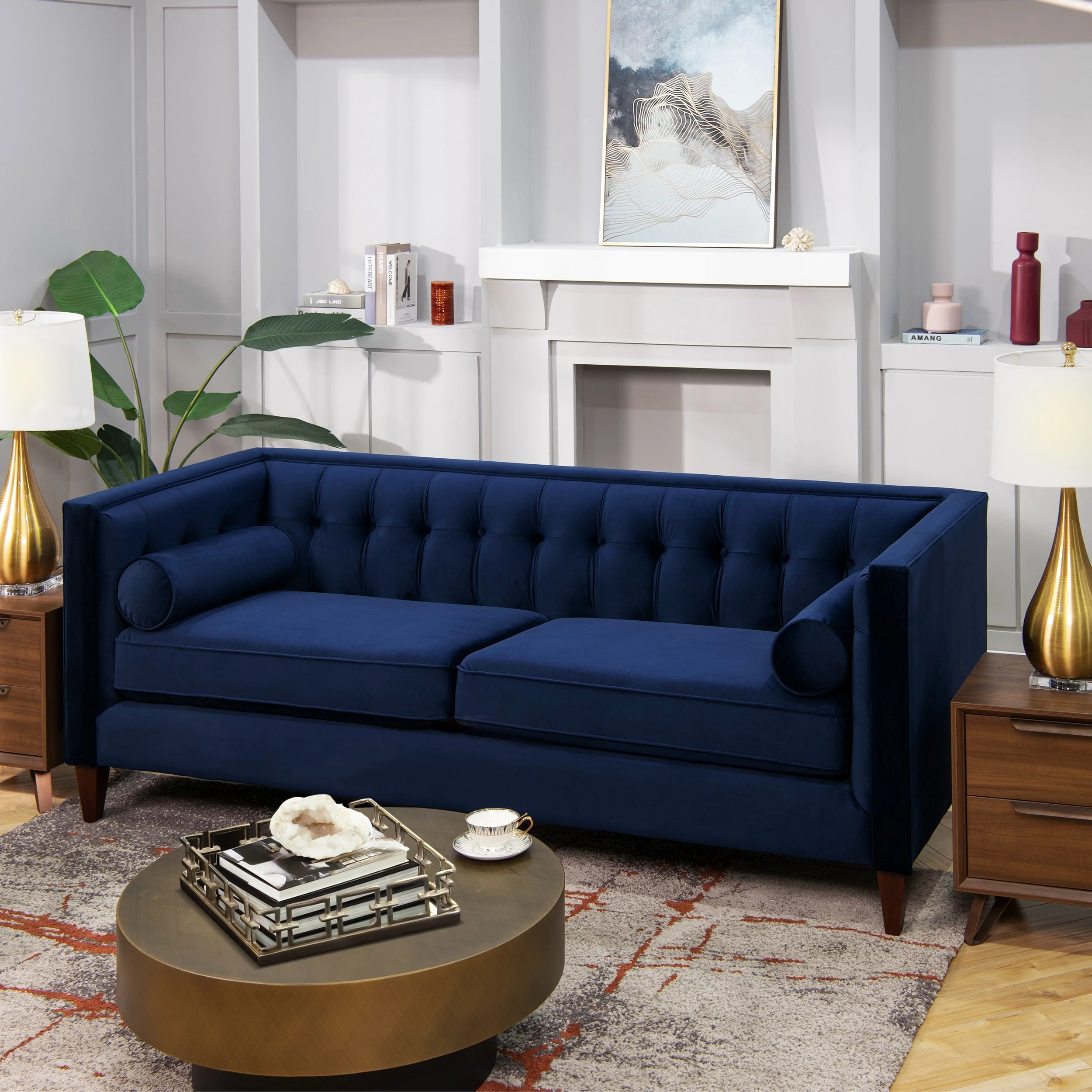 Jack 84 Mid-Century Modern Tuxedo Sofa with Bolster Pillows