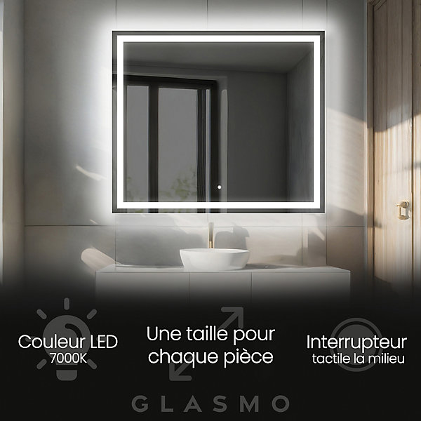 Miroir avec LED Illumination Salle de Bain - Bella, 50x90 cm, Blanc Froid 7000K, Interrupteur Tactile