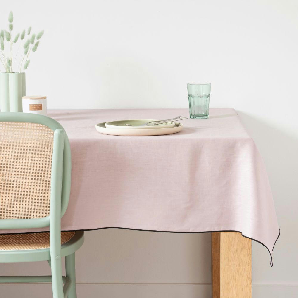 - Nappe en lin lavé rose lilas et noir 150x250