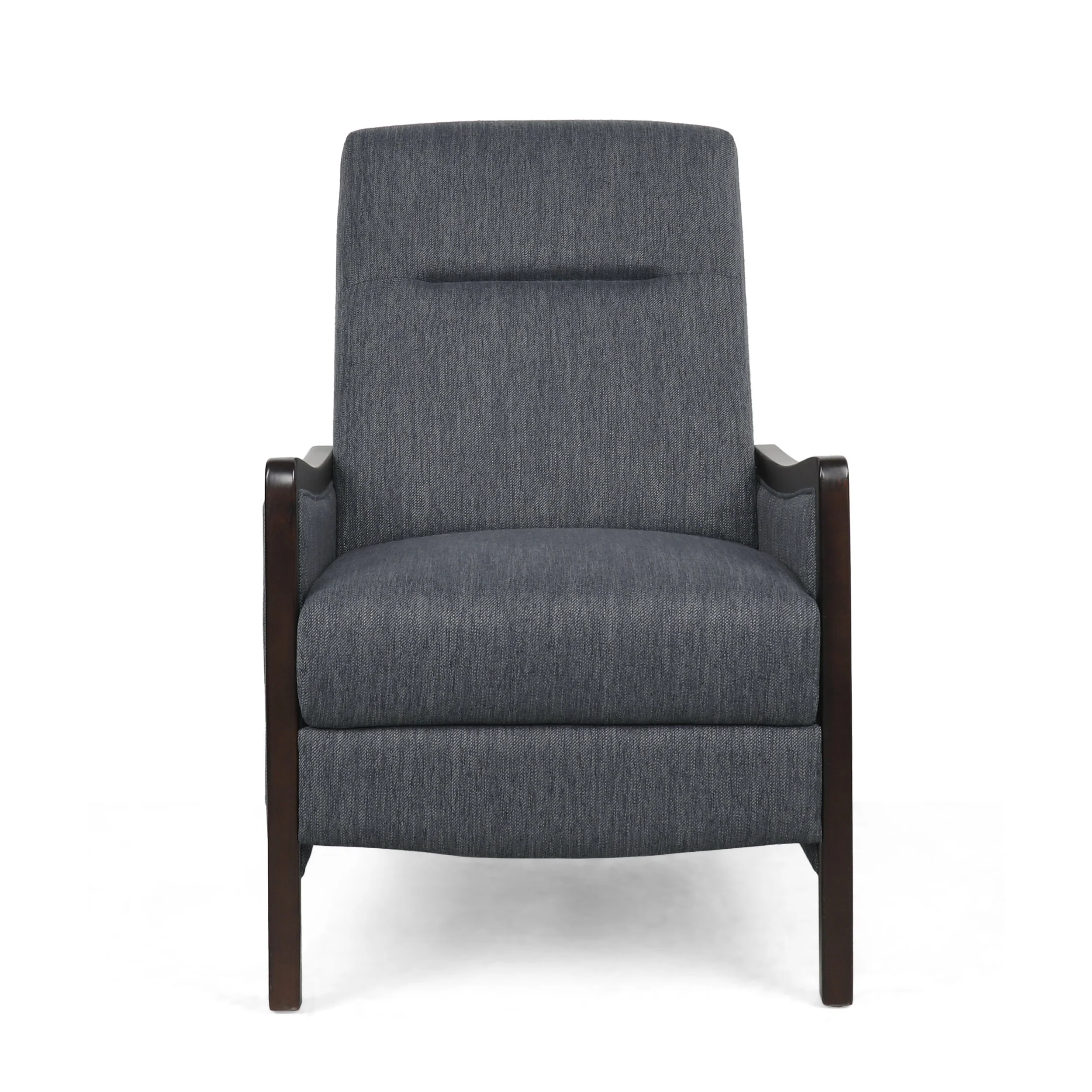 Charcoal Mid-Century Upholstered Push-Back Recliner with Footrest and Birch Wood Frame