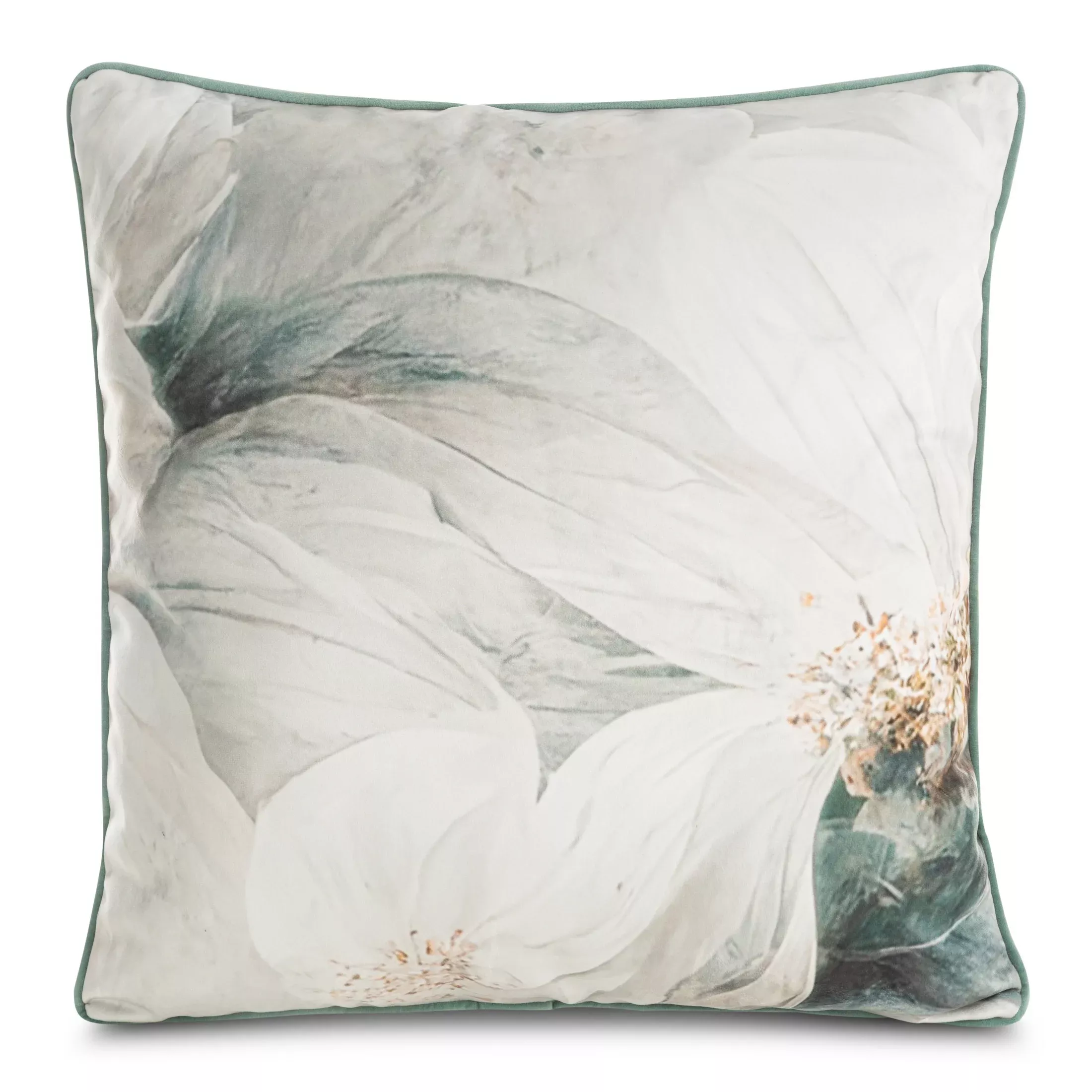 Poszewka na poduszkę 60x60 cm welwetowa, beżowo turkusowa z designerskim nadrukiem zwierzęcym i ozdobną wypustką EVA 5 Eva Minge