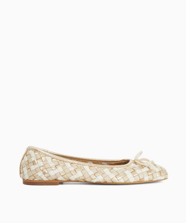 Heat Cream - Woven Leather Bow Detail Ballet Pumps