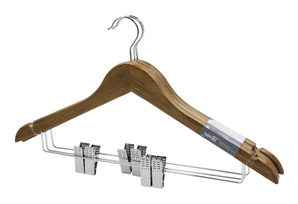 type A Wood Suit Hangers, with Clips, 3-pk