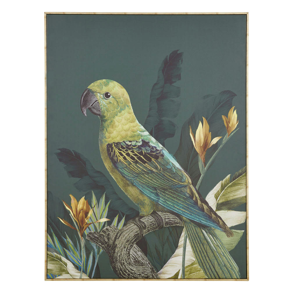 PAPPAGALLO - Toile impression oiseau vert et noir 87x115
