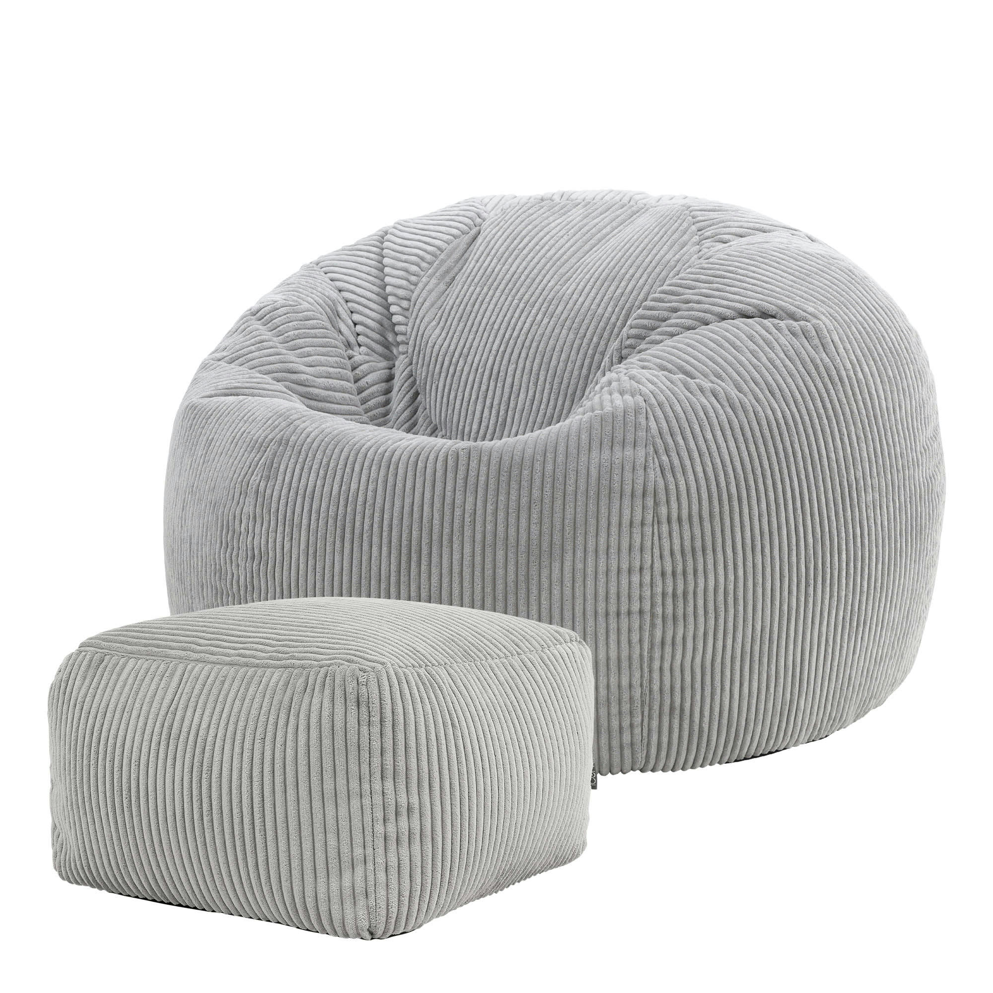 KINGSTON - Pouf avec repose-pied velours côtelé gris aube