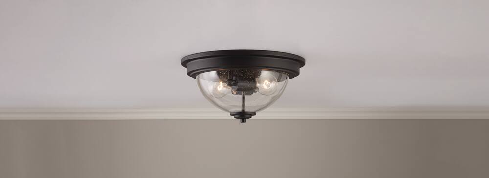 CANVAS Jarvis 2-Light Clear Seeded Glass Shade Flush Mount Ceiling Light Fixture, Matte Black, 9-7/8-in
