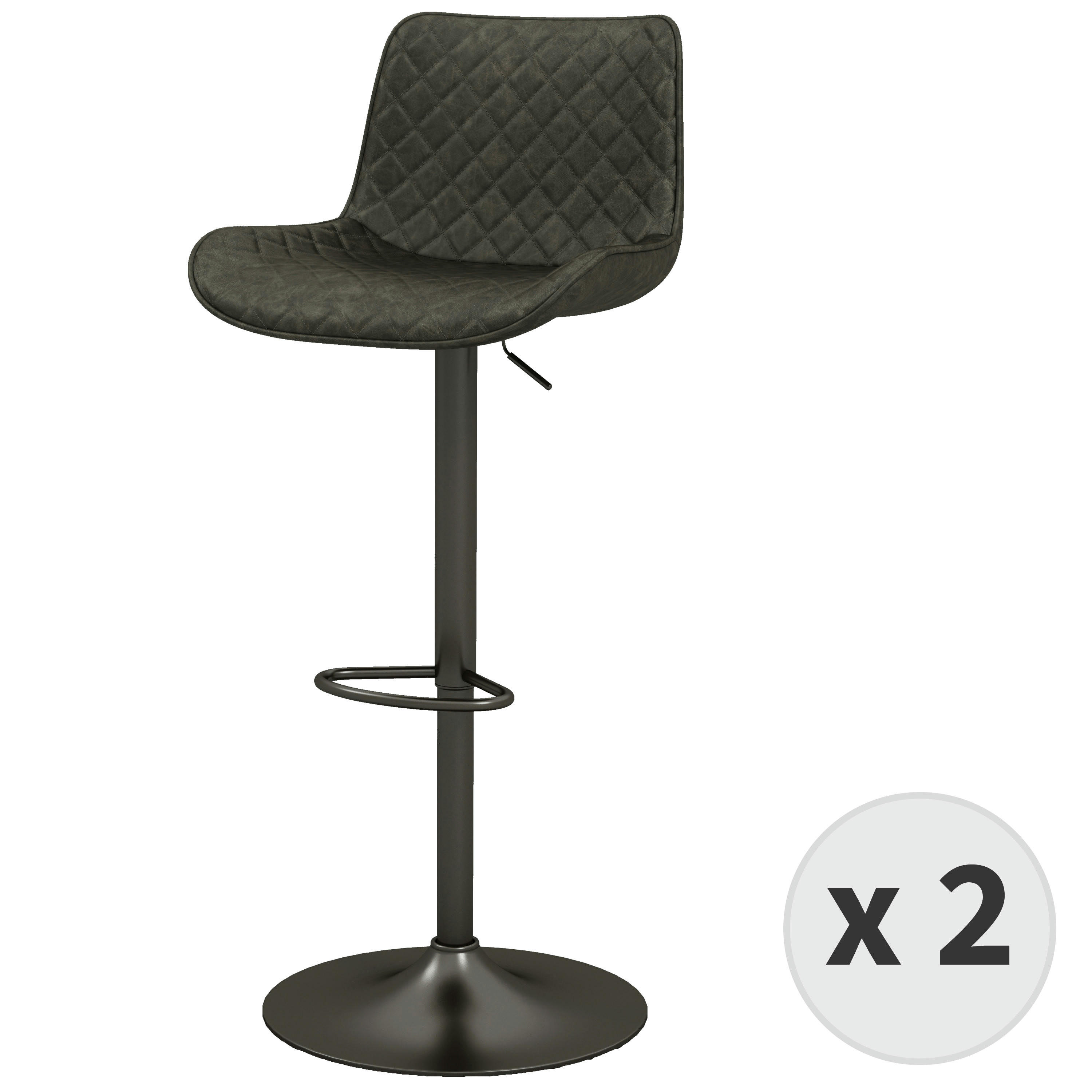 DINO - Tabouret de bar en cuir synthétique Anthracite/gris bronze (x2)