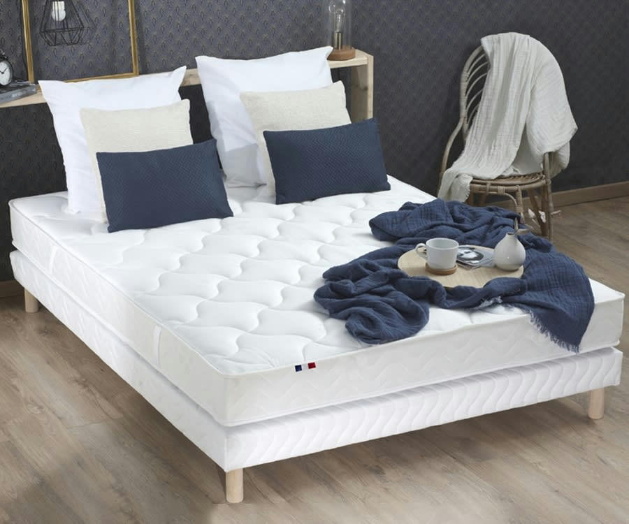 ENSEMBLE ESSENTIEL - Ensemble matelas latex 3 zones sommier blanc 140x190