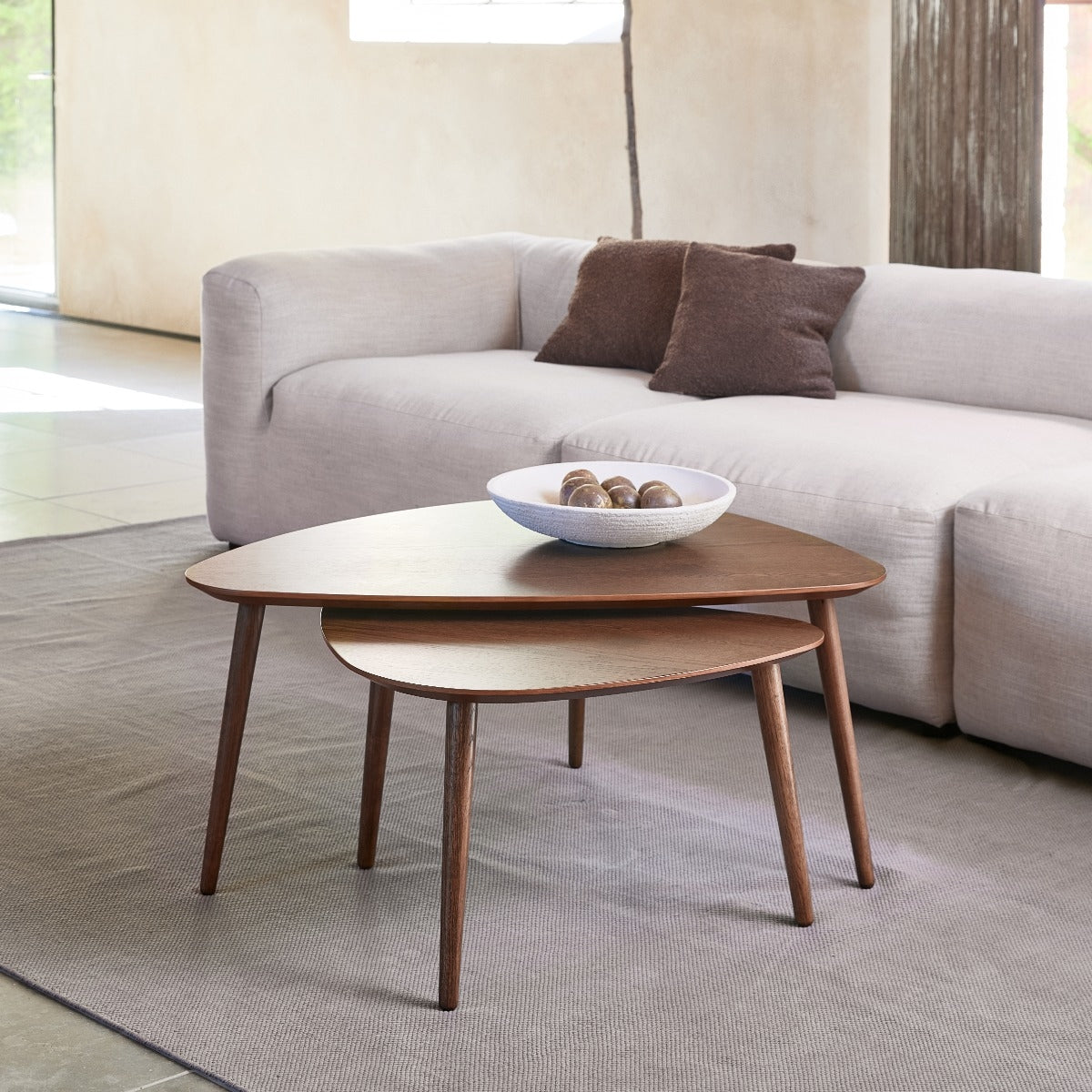 Giga Living - Salontafel Eikenhout Driehoek - Set van 2 - Donkerbruin