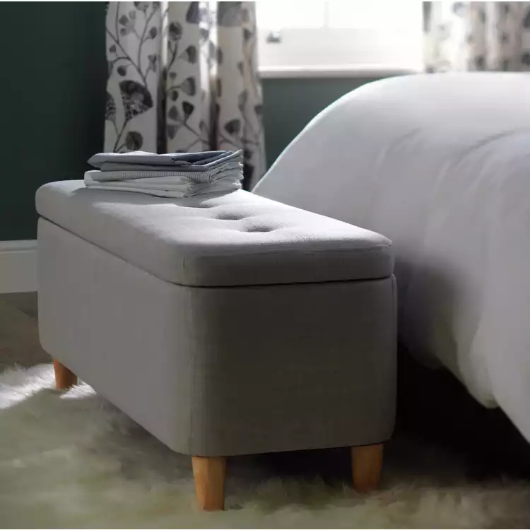 Habitat Aspen Fabric Storage Ottoman - Light Grey