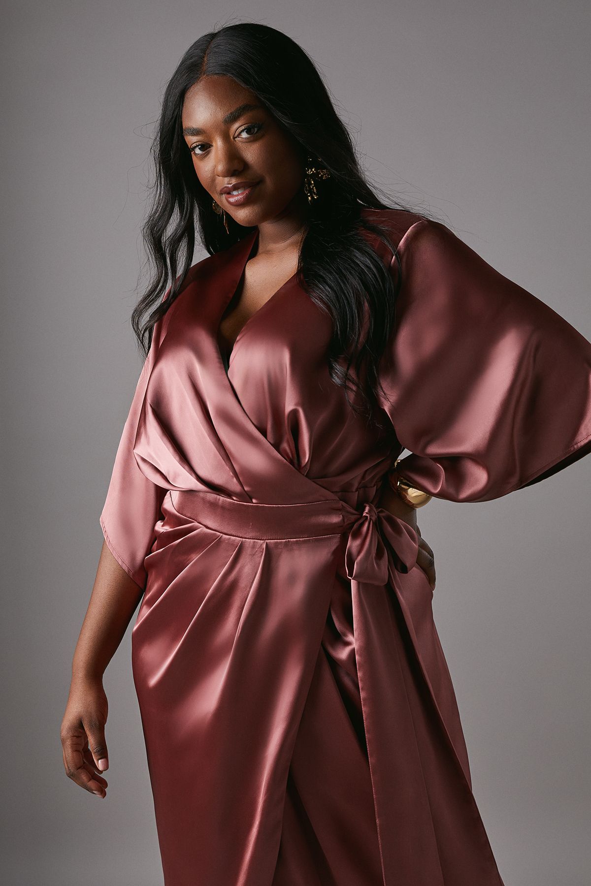 Coast Plus Satin Pleat Front Midi Wrap Dress