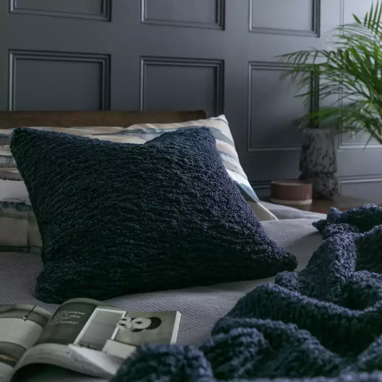 Habitat Plain Faux Shearling Cushion - Navy - 50x50cm