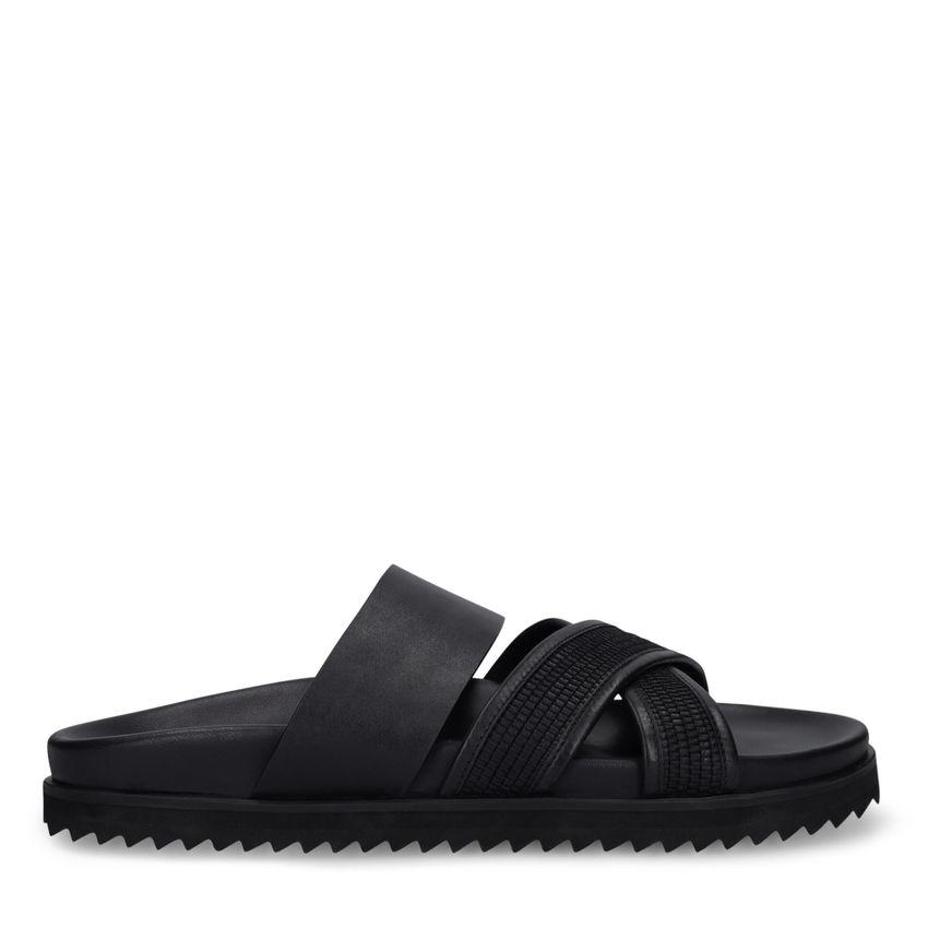 Manfield Zwarte leren slippers