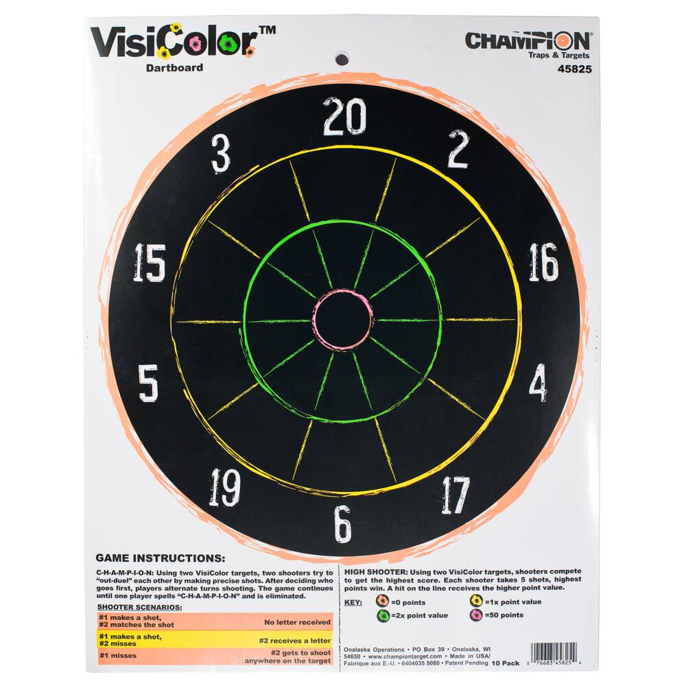 Champion VisiColor Shooting Dartboard Target, 5-in, 10-pk