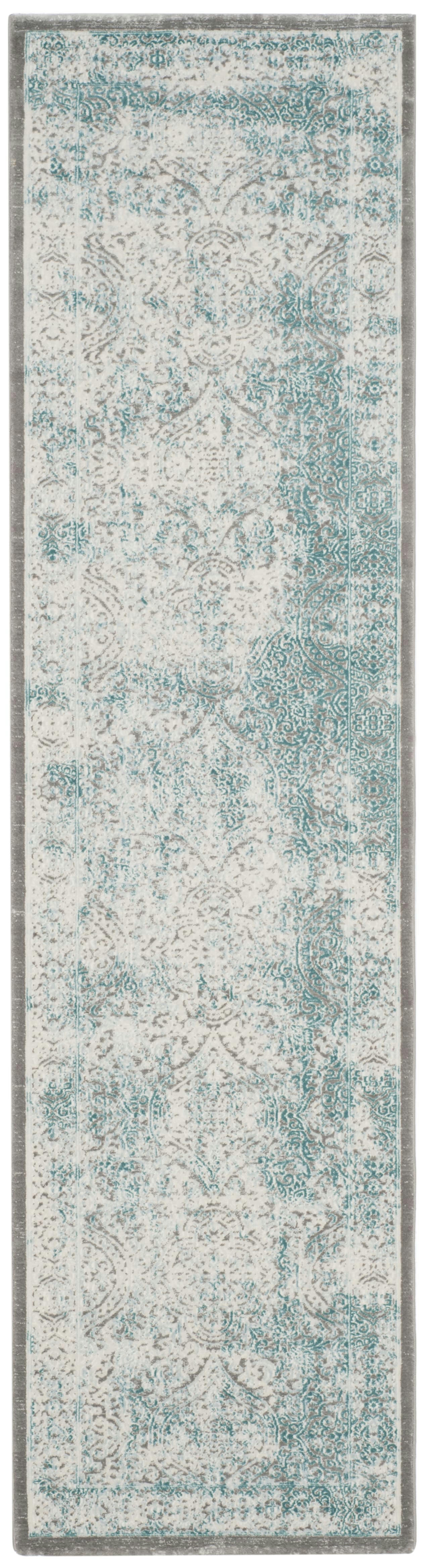 PASSION - Tapis de salon interieur en turquoise & ivory, 66 x 244 cm