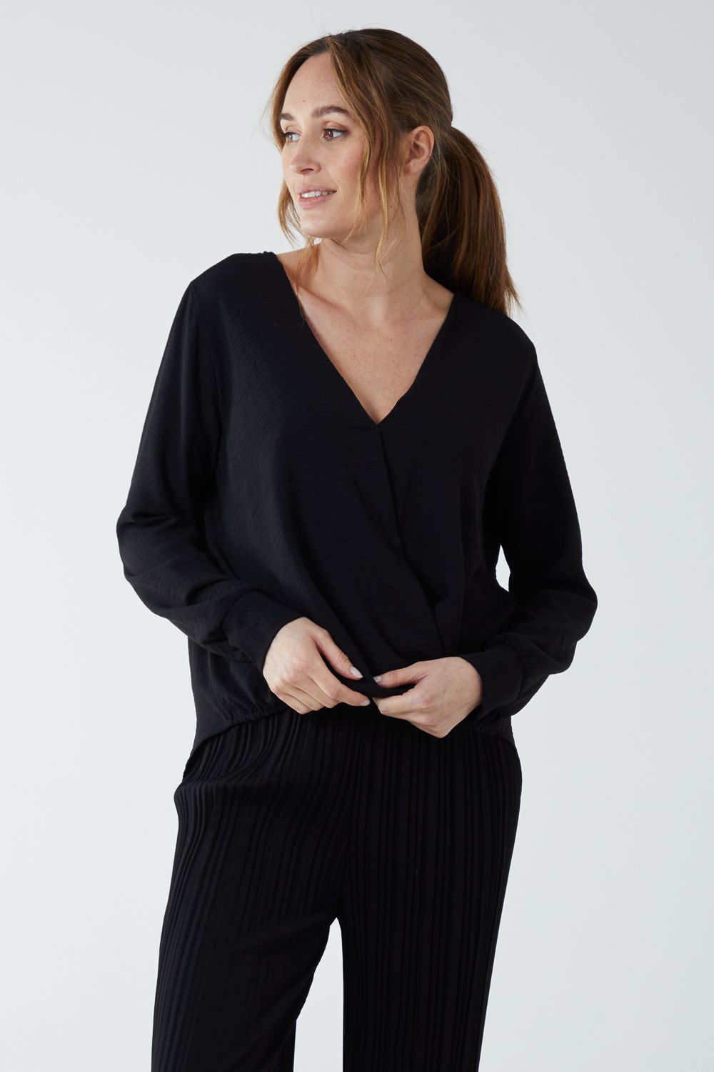 Blue Vanilla Crossover Woven Plain Blouse