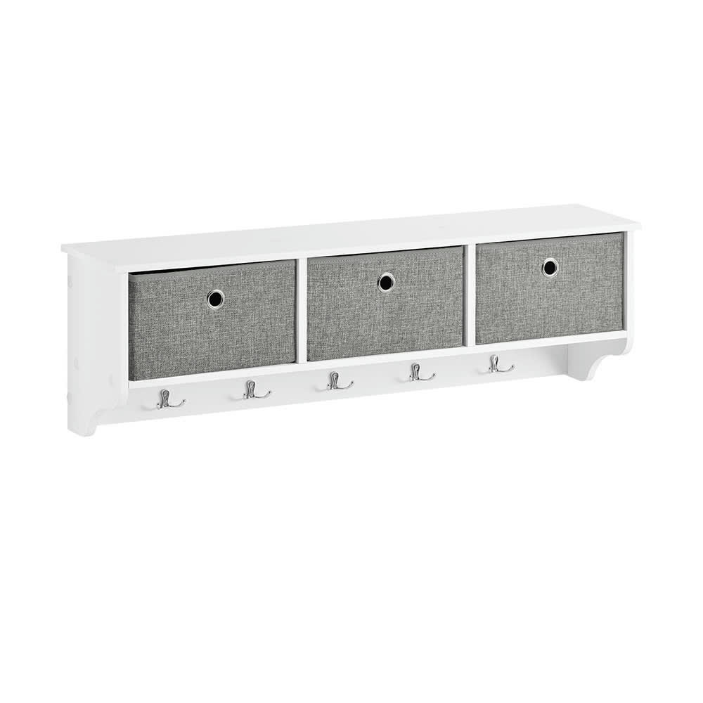 - Porte manteau mural étagère 3 tiroirs effet bois blanc