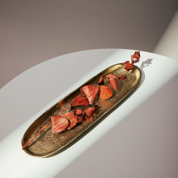 Taca dekoracyjna GIRONA podłużna złota 44,5x12x3 cm HOMLA