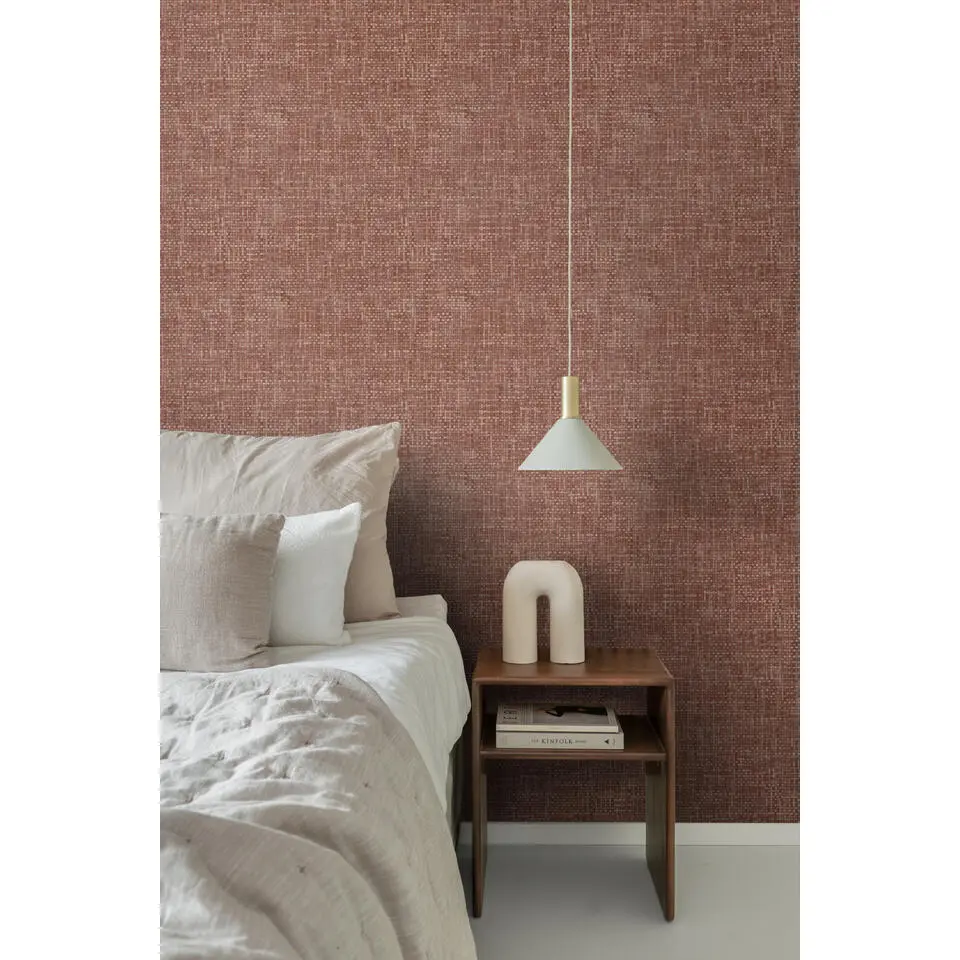Origin Wallcoverings behang geweven linnenstructuur roodbruin - 50 x 900 cm