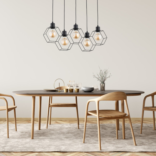Lampa wisząca czarna KOMBI 5xE27x15W wym: 80x9x75 cm Alfa