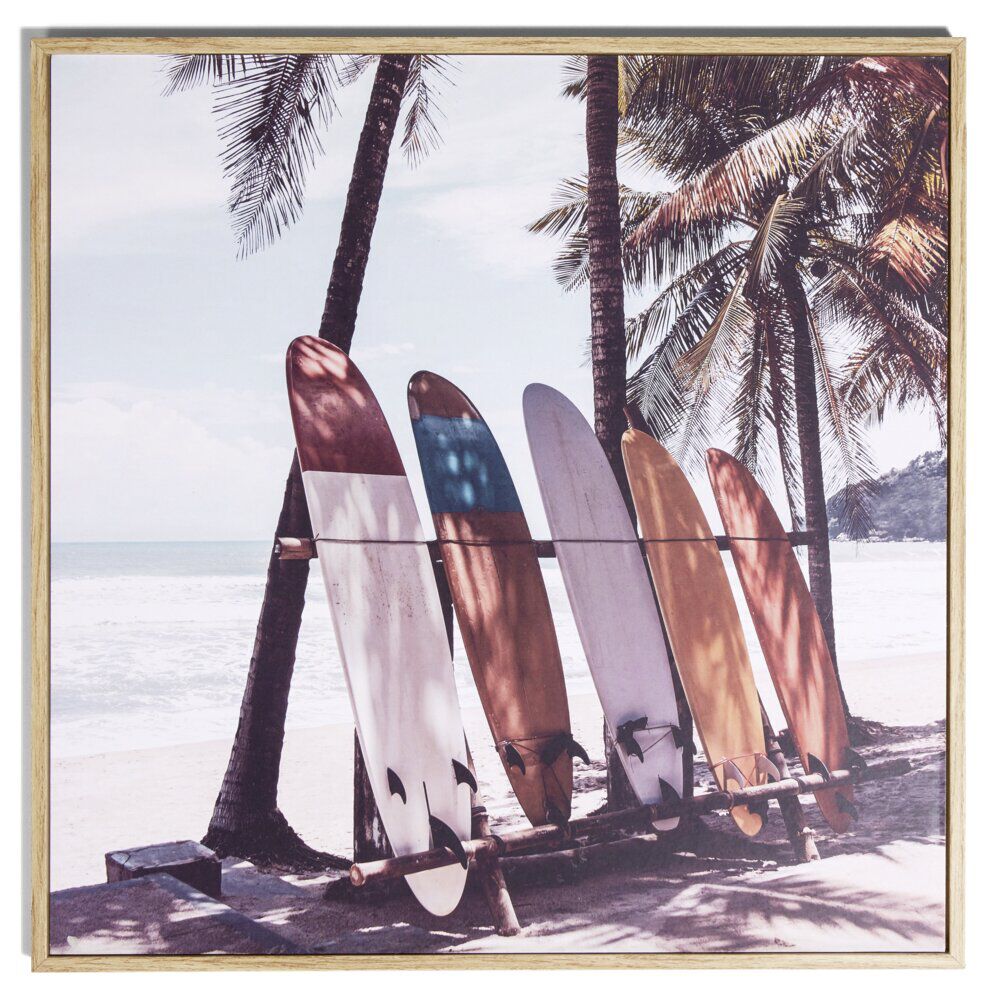 Cadre déco en bois photo planche de surf 30x30cm