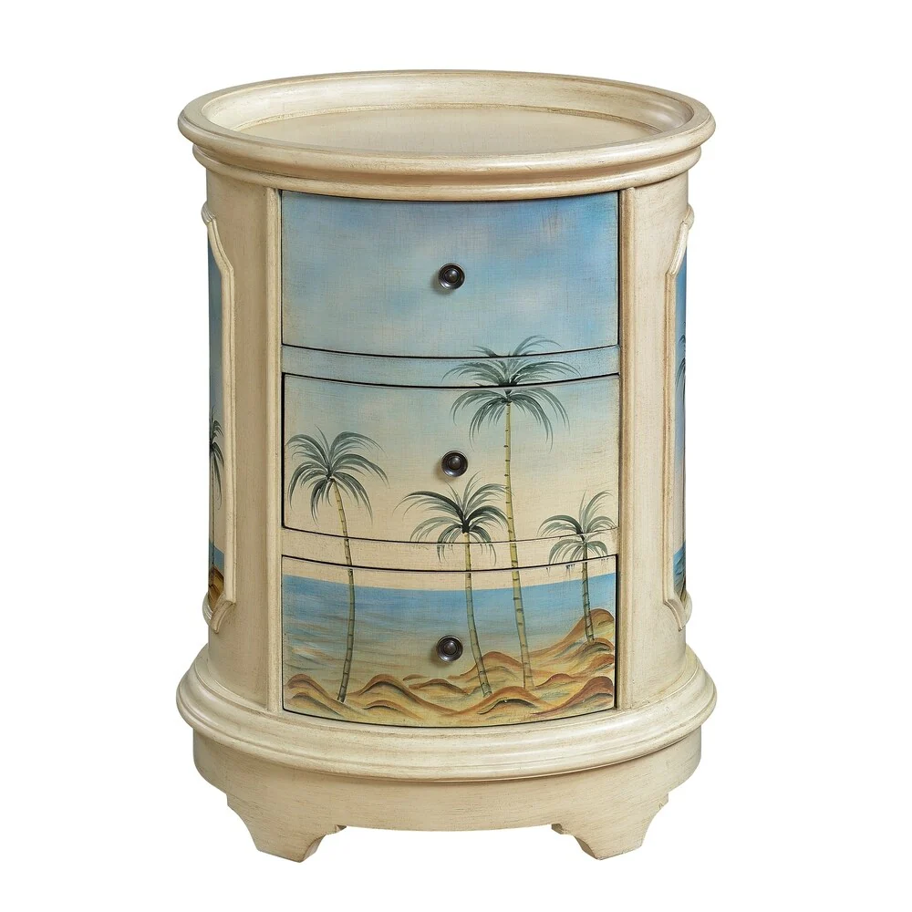 Somette Three Drawer Oval Chest, Olosega Ivory Sea View