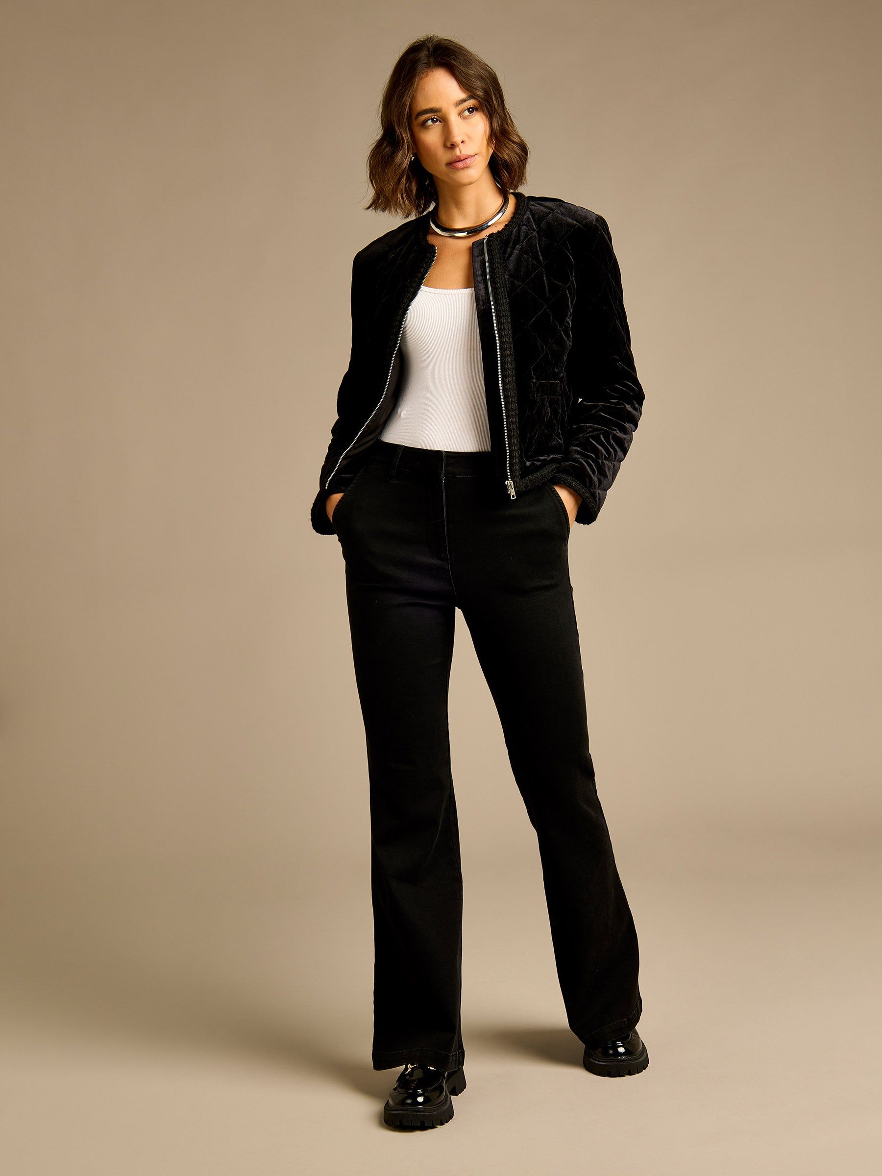 GWD by GEORGE W. DAVIES GWD Ella Quilted Velvet Bomber Black
