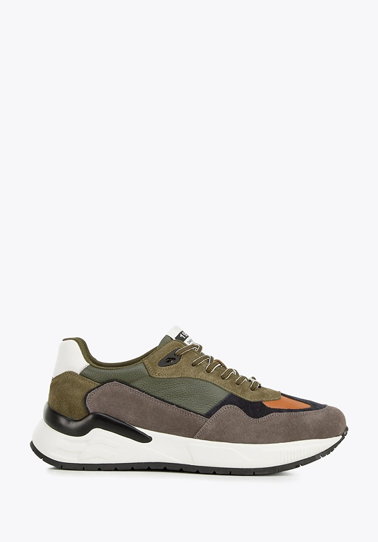Męskie sneakersy skórzane z motywem w jodełkę zielono-szare
