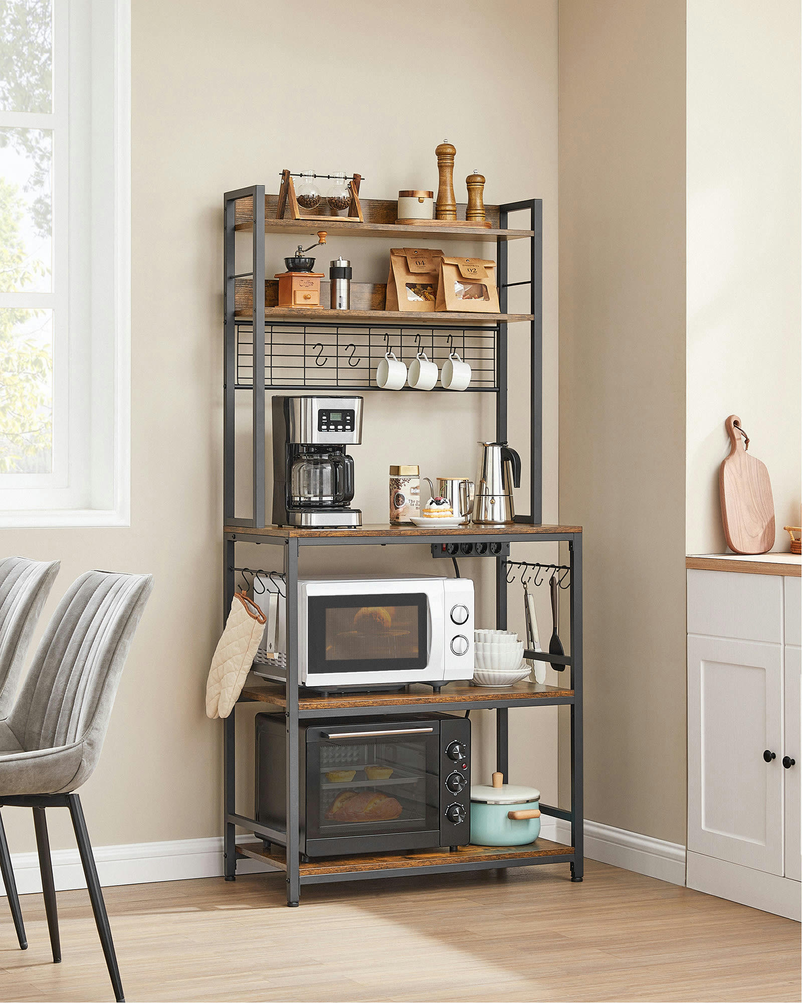 - Étagère de cuisine avec multiprise effet bois marron rustique