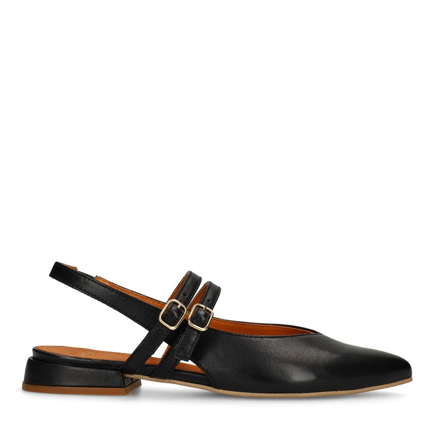 Manfield Zwarte leren slingbacks