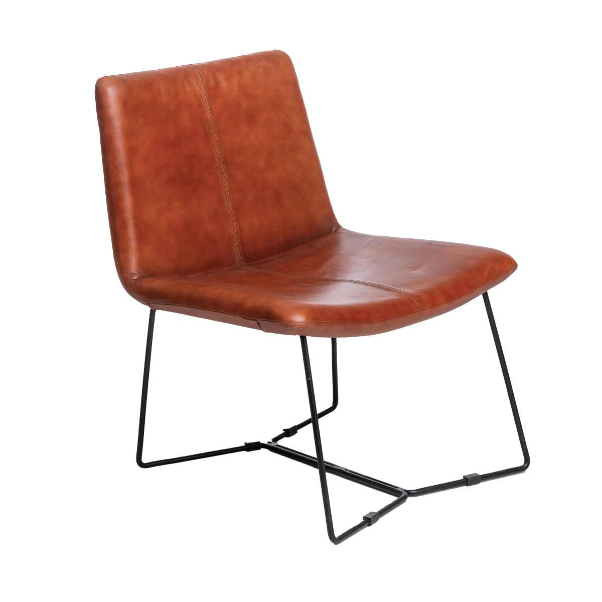 CHAHINAIZE - Fauteuil en cuir et croûte de cuir marron 60 cm