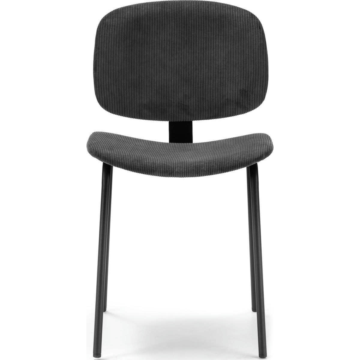 LIV - Lot de 2 chaises en velours côtelé noir piètement noir