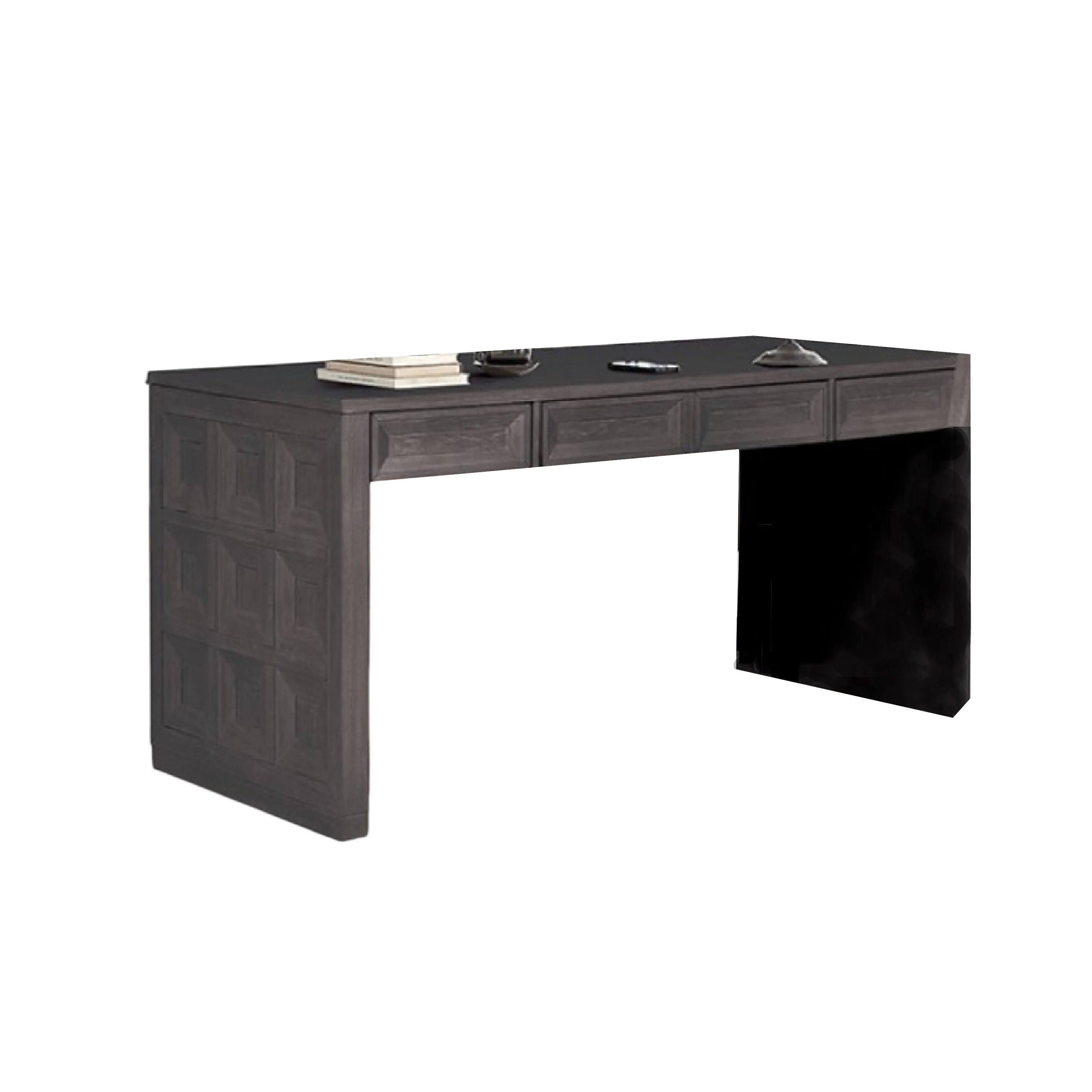 Kizie Writing Desk, 4 Drawers, Black Rubberwood, Rectangular 60 Inch