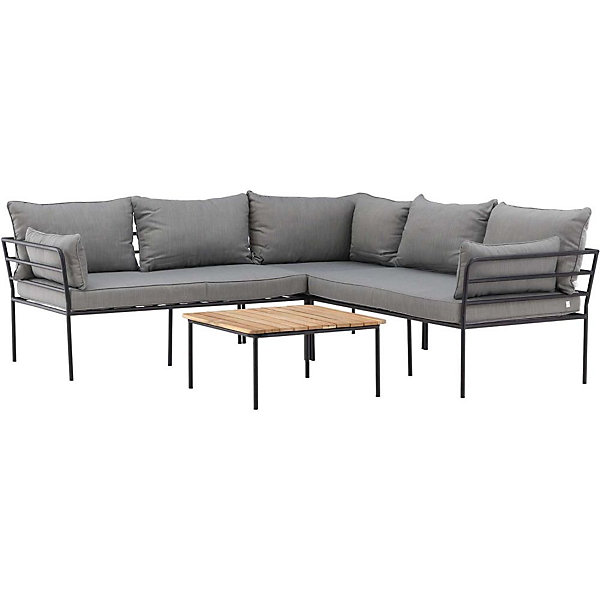 Canapé d'angle et table basse de jardin en acier et acacia Penh
