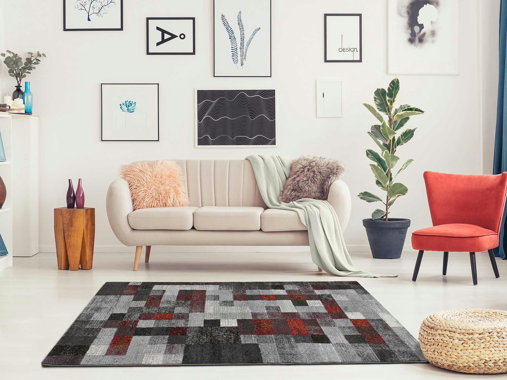 FUSION - Tapis à motifs géométriques multicolores, 080X150 cm