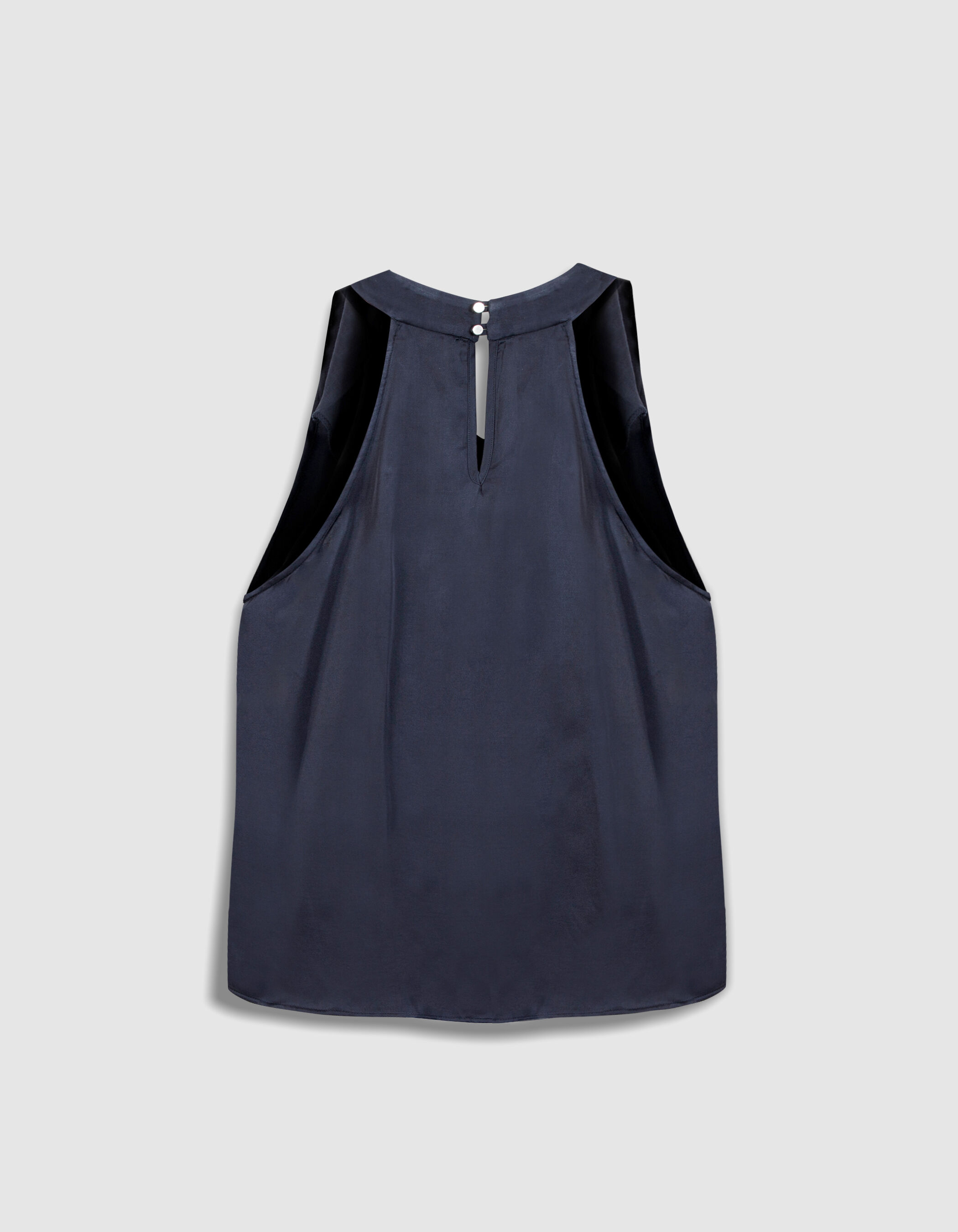 Top sans manches marine satiné Femme
