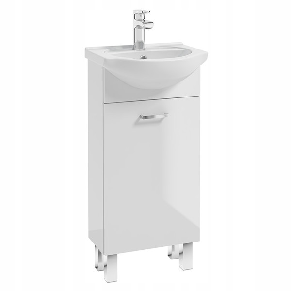 Szafka Łazienkowa z Umywalką 40 x 20 cm Biała Stojąca Bateria Obrot Chrom