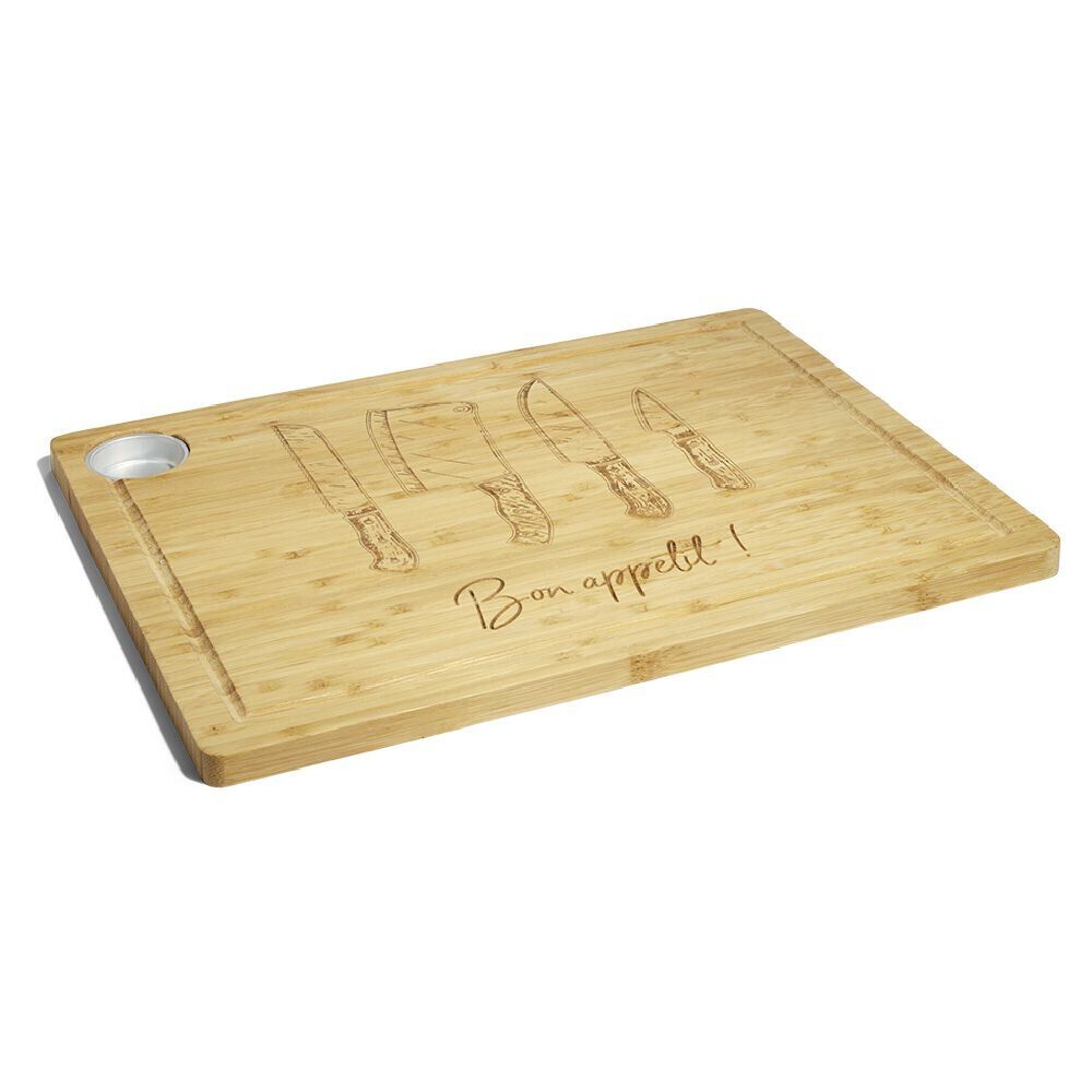 Planche à découper bambou avec rigole et récupérateur de jus 38x28x1,5cm