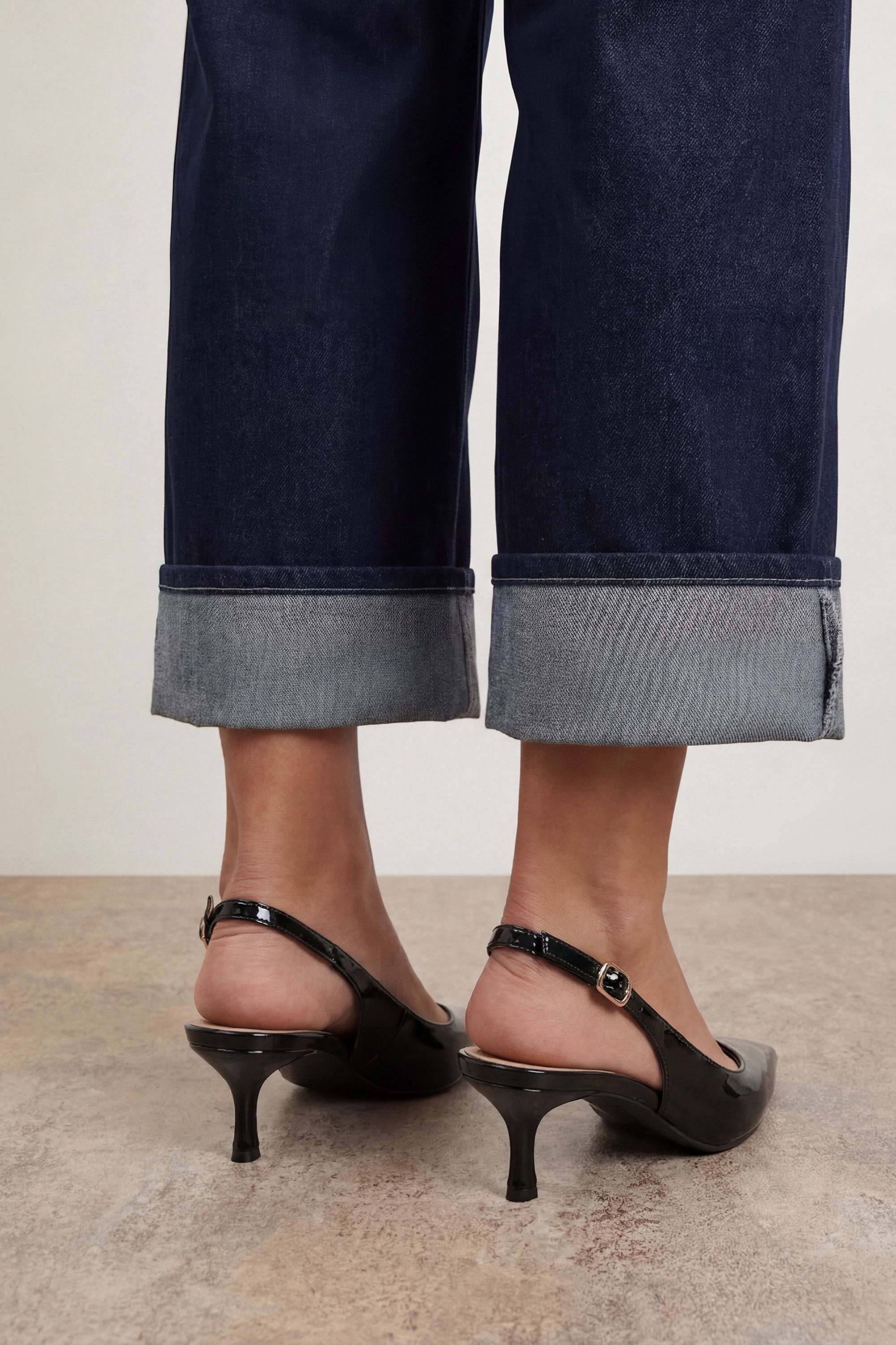 Oasis Jess Faux Patent Leather Kitten Heel Slingback Court Shoes