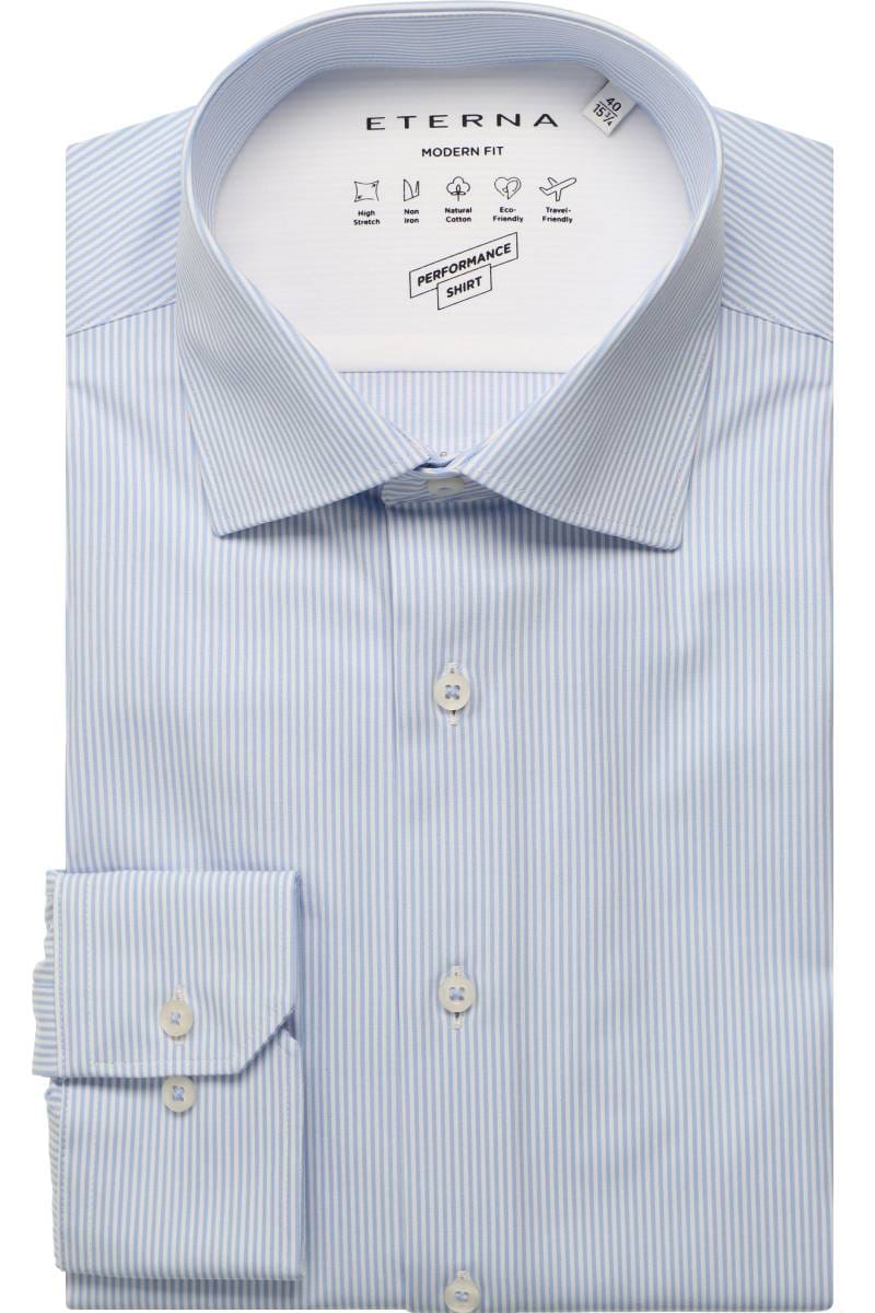 ETERNA Performance Modern Fit Hemd mittelblau, Gestreift