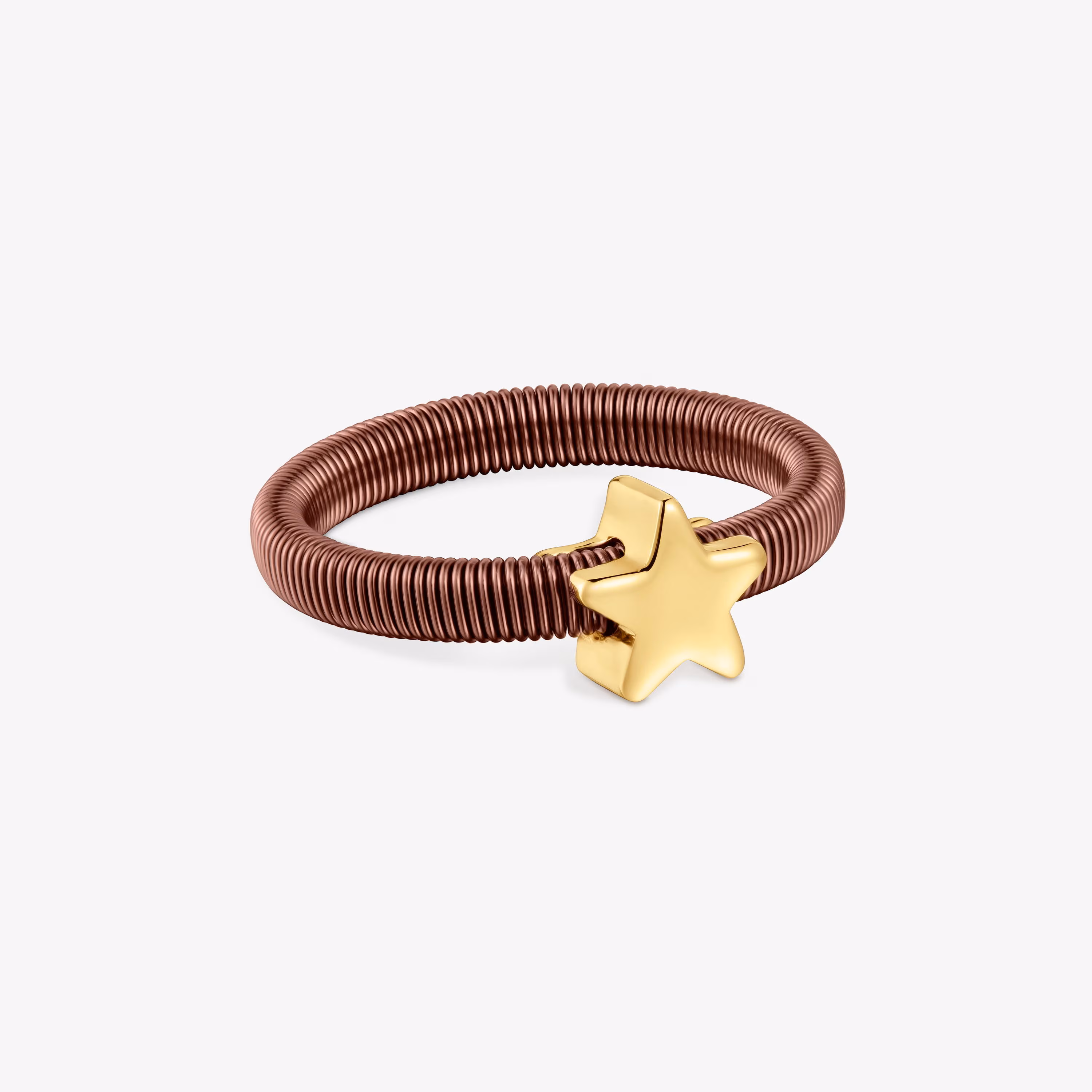 Anillo estrella con baño de oro 18 kt sobre de plata y acero marrón TOUS Mesh Tube