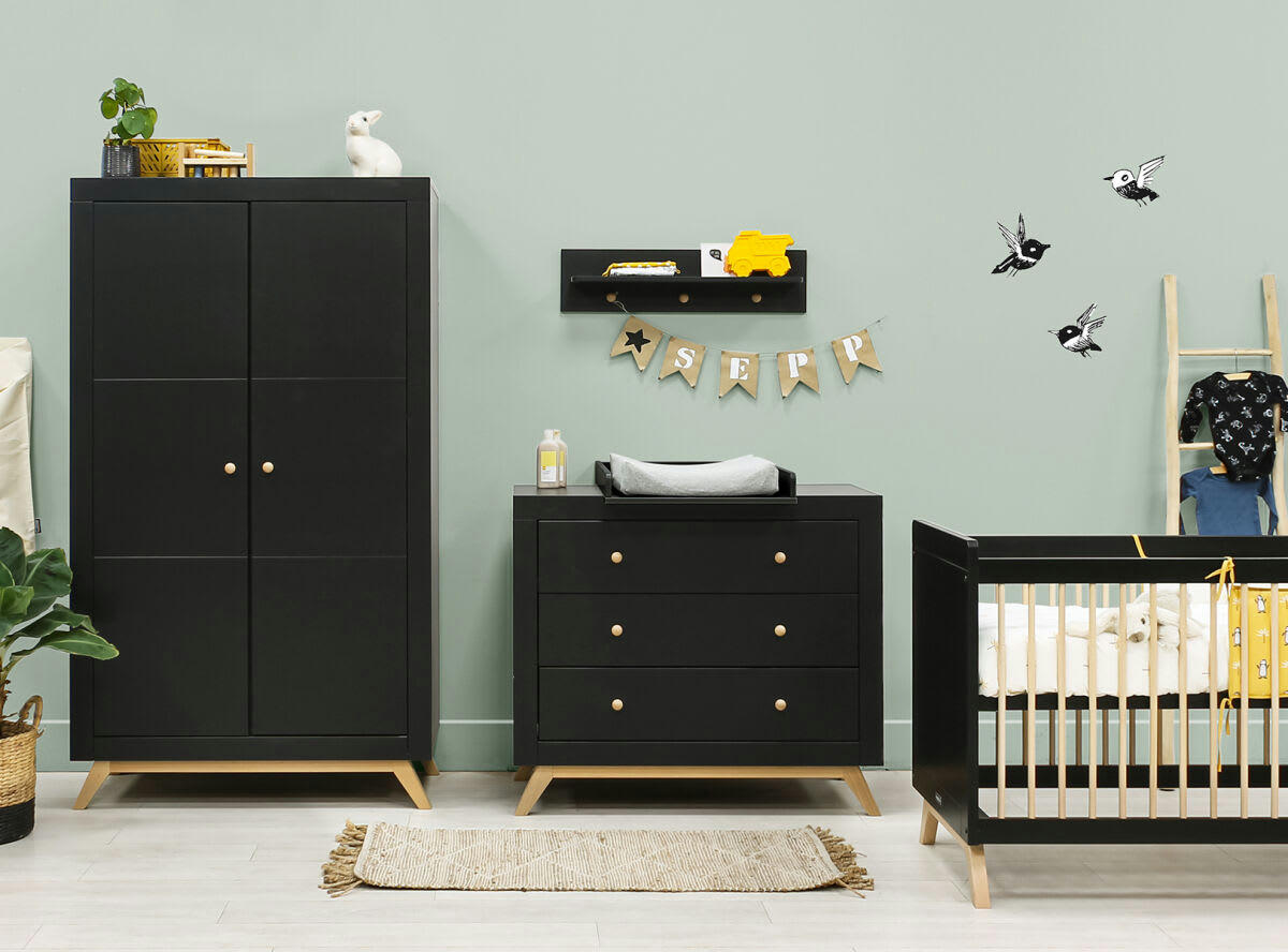 NORA - Armoire 2-portes en MDF, panneaux de particules et hêtre noir mat