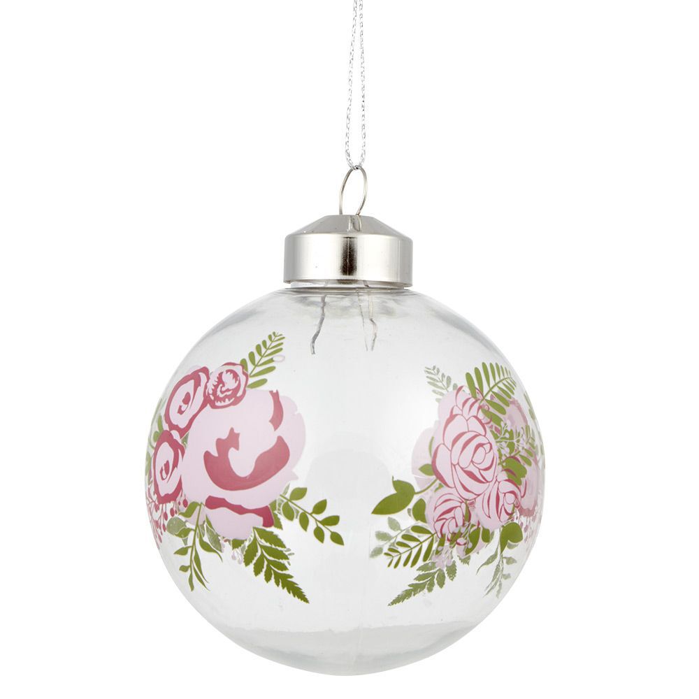 Boule de No&euml;l transparente déco fleur Ø8 cm