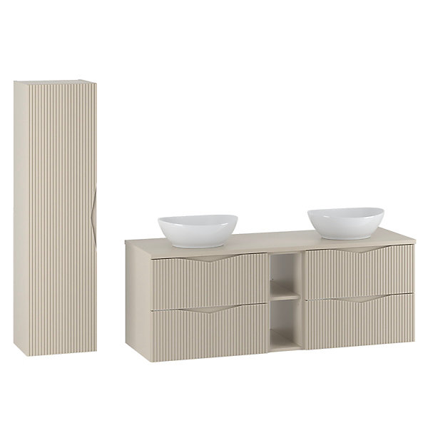 Ensemble meuble double vasque 140cm 2 niches et colonne Tao Cachemire