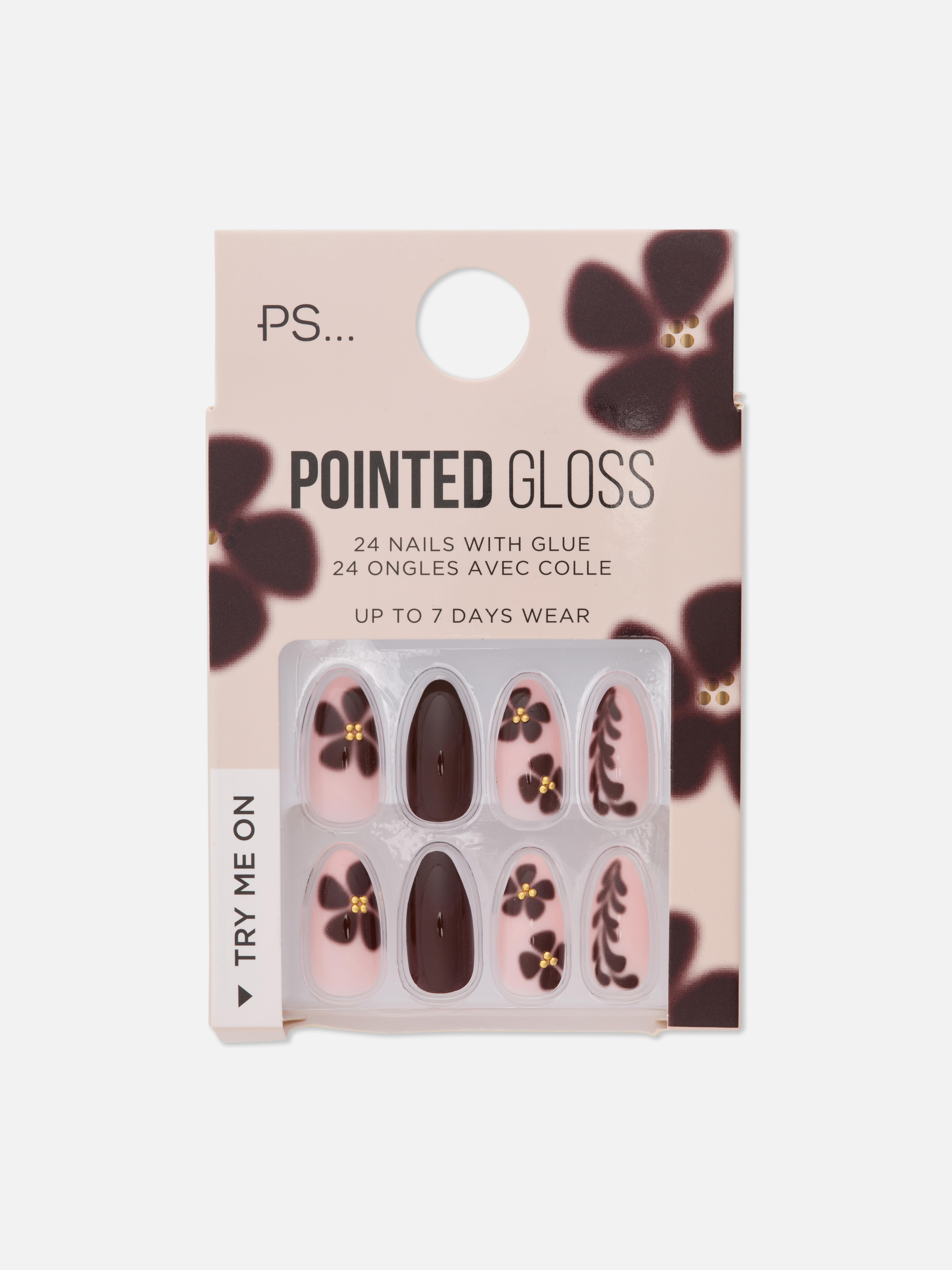 PS... Flower Pointed Gloss False Nails