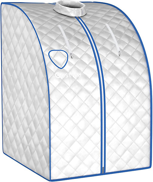Cabine de Sauna à Vapeur Portable 3L avec Tabouret Télécommande Température Réglable à 9 Réglages de Minuterie Argent