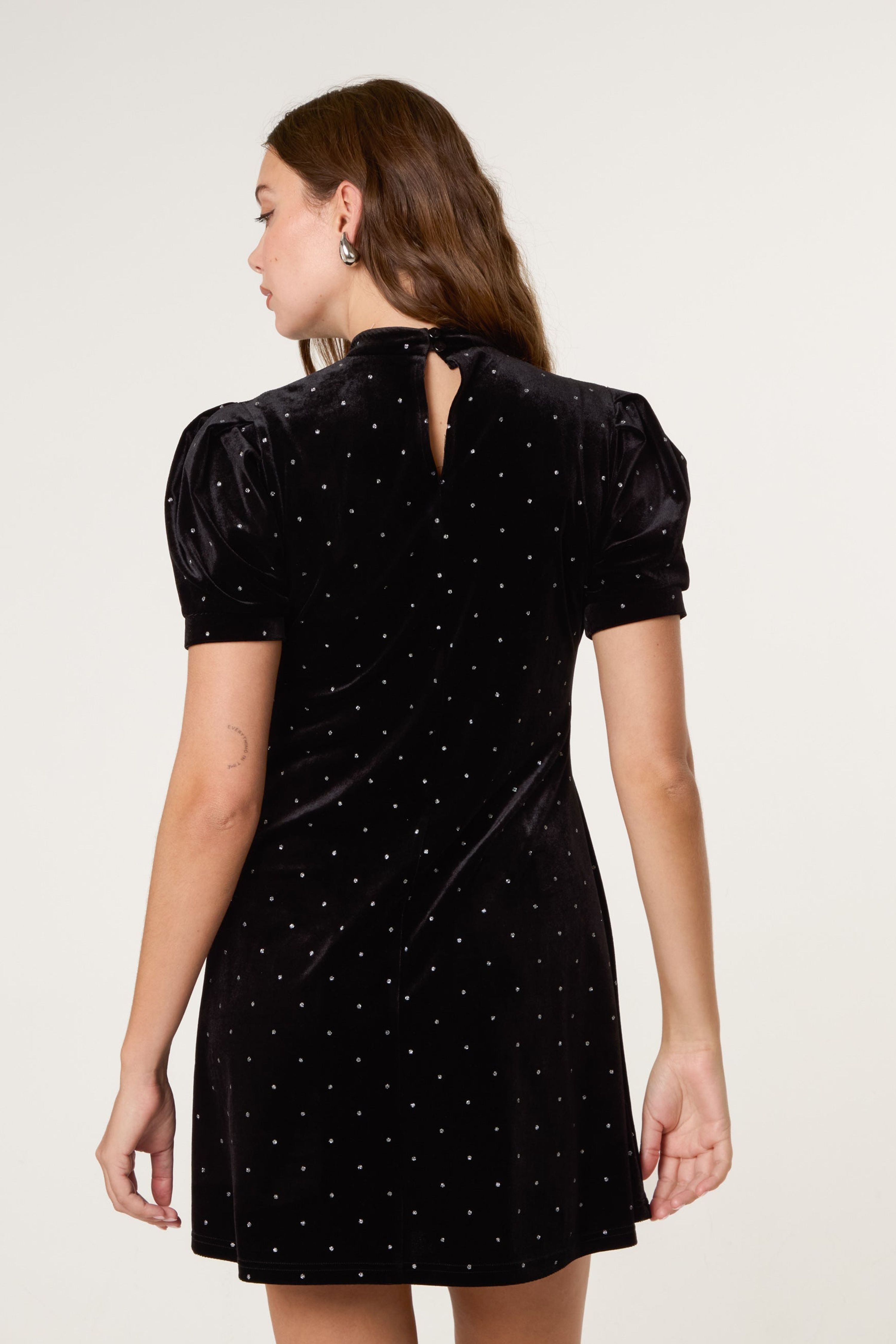 Blue Vanilla Black Polka Dot Puff Sleeve Dress