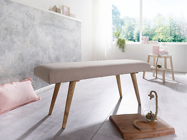 Banc en tissu 117 cm Bois Massif Rembourré Banc Banquette Salle à manger FineBuy