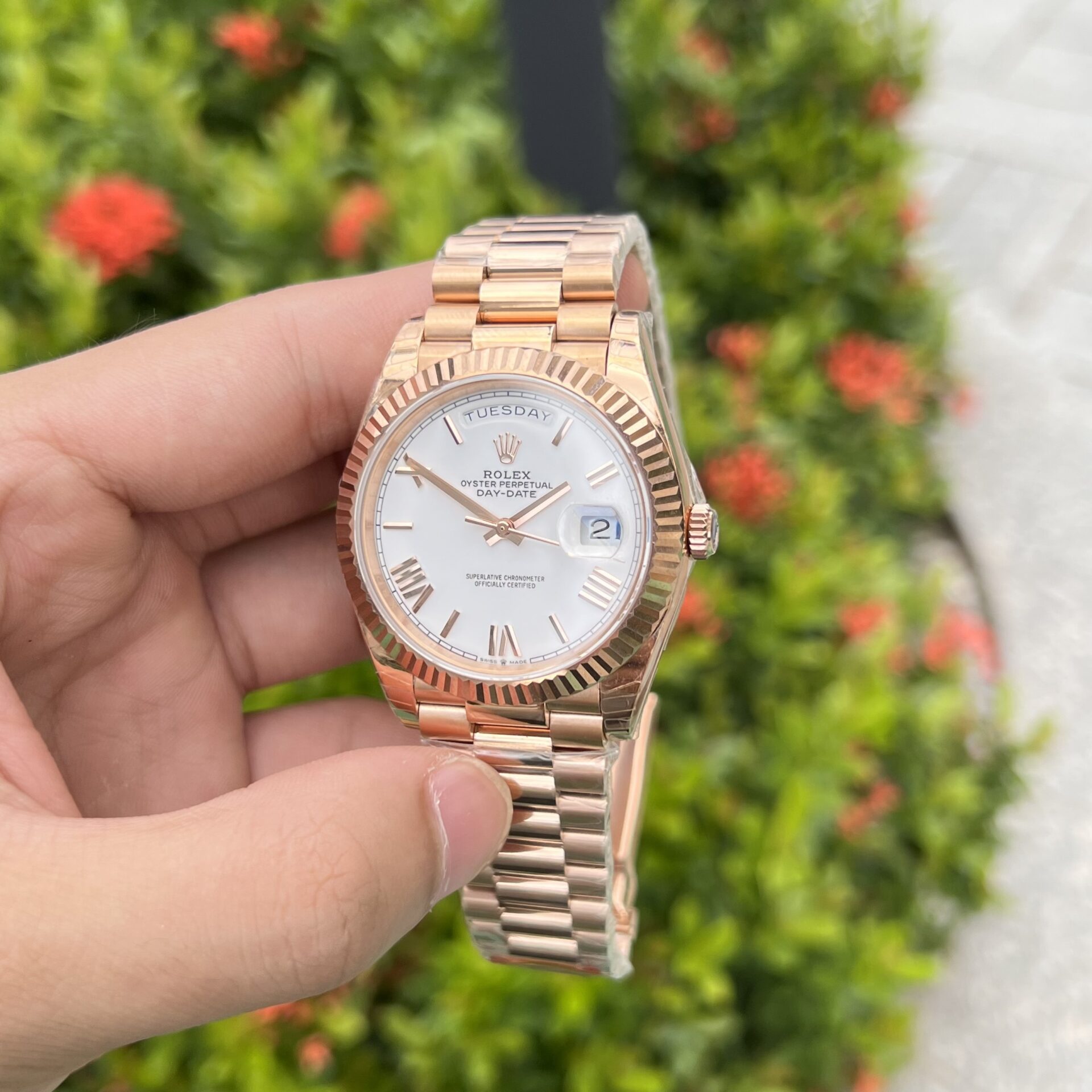 Rolex Day-Date RG Plated White Dial 40mm AAA Replica